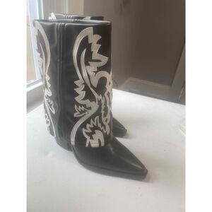 Azalea Wang Womens Black Leather Pointed Toe Cowboy Boots Size 8.5 orig $119
